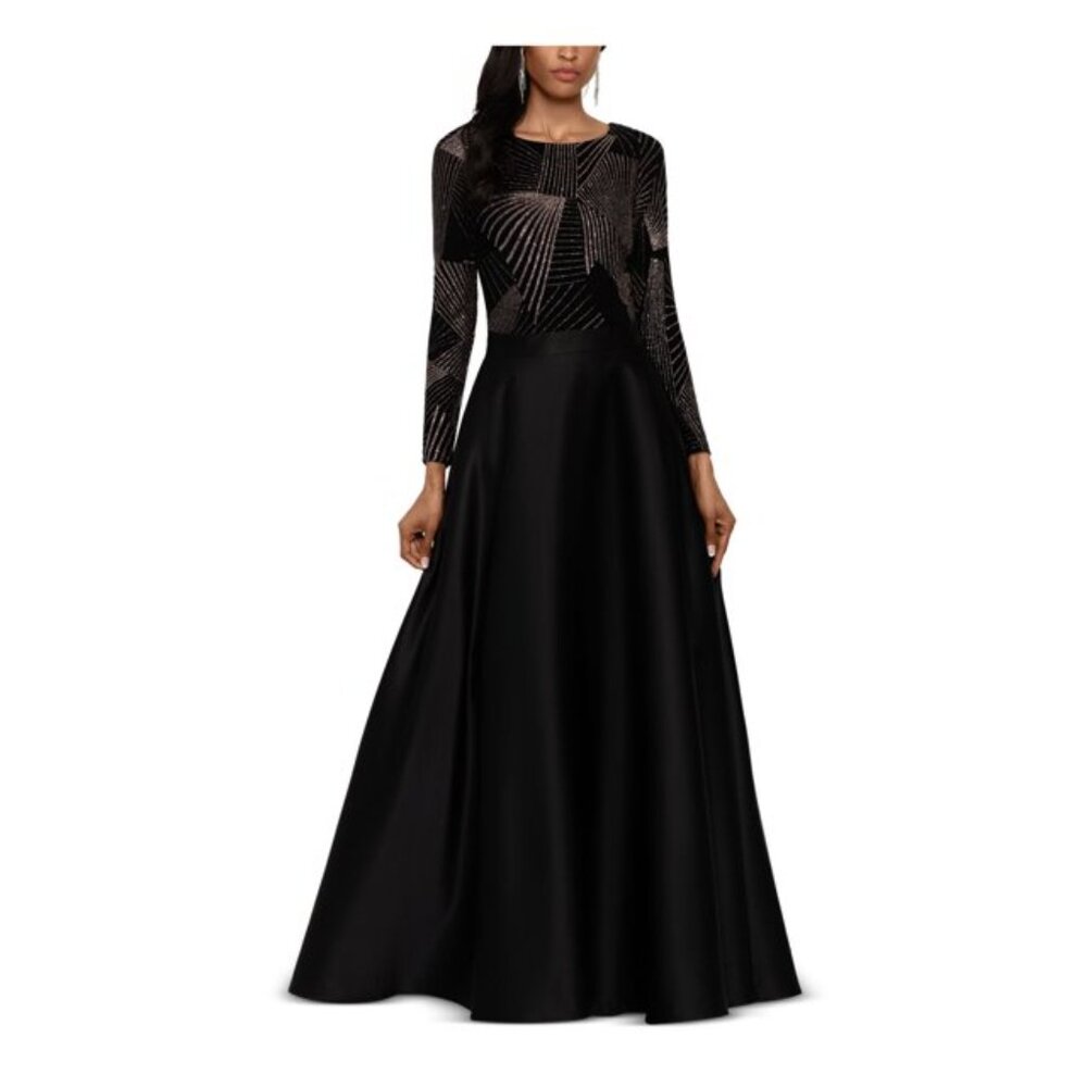 Betsy & Adam Size P2 Black and Gold Wedding Party Dress - Picture 7 of 12